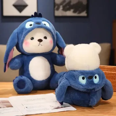 Cute 30cm plush teddy bear in a blue animal costume with floppy ears. Ultra-soft, cuddly stuffed toy perfect for kids, gifting & room decor. thumbnail 1