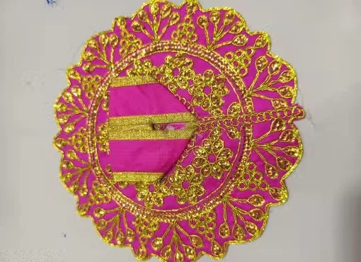 Pink Colour Shri Laddu Gopal Ji Fancy Heavy Work Dress for 4 Number Kanha Ji Premium Designer Poshak for Krishna Idol Janmashtami Festival Traditional Decorative Outfit image 1