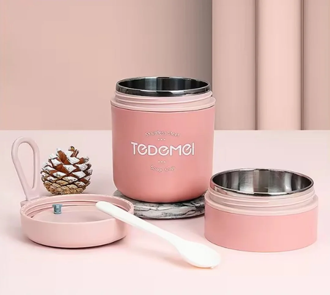 CuddleNest 710ml Insulated Soup Cup Lunch Box | Stainless Steel Leakproof Food Jar pink 7 Liters  image 3