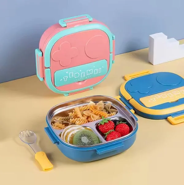 Kids Bento Stainless Steel Lunch Box 3 Compartment Leakproof Tiffin Box blue 3 L image 3