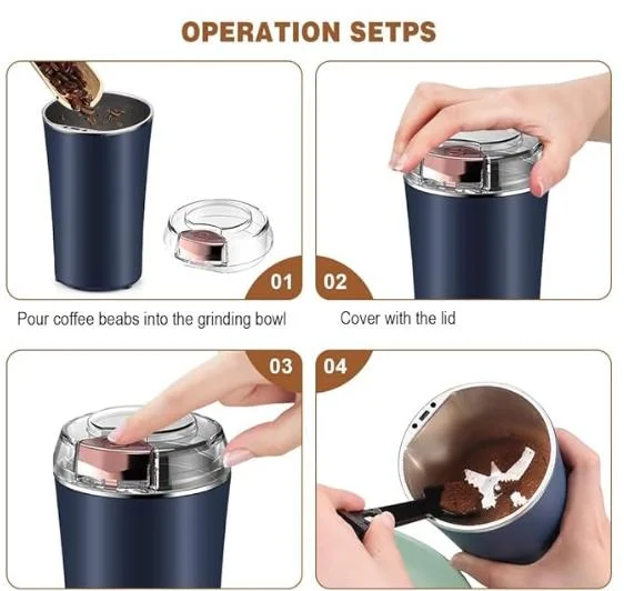 Electric Coffee Grinder Machine with Stainless Steel Blades Portable One-Touch Automatic Coffee Bean Spice Nut Grinder for Espresso Herbs Grains Seeds Dry Masala with Detachable Lid Compact Mini Grinding Machine Navy Blue image 1
