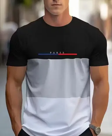Men's Color Block Crew Neck Short Sleeve Cotton T-Shirt – All Seasons Wear Color Block Cotton L thumbnail 0