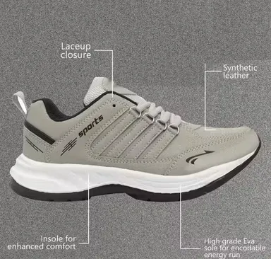 Stylish Grey Sports Running Shoes for Men & Boys Lightweight Casual Walking Gym Training Sneakers Lace-Up Daily Wear Athletic Shoes Grey 6 thumbnail 2