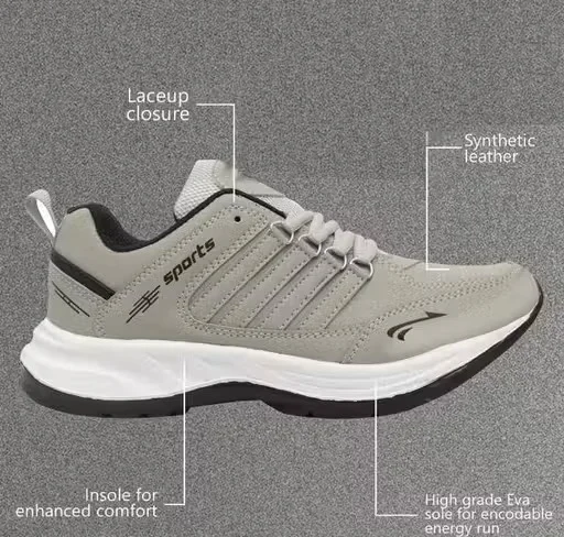 Stylish Grey Sports Running Shoes for Men & Boys Lightweight Casual Walking Gym Training Sneakers Lace-Up Daily Wear Athletic Shoes Grey 7 image 3