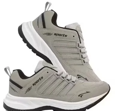 Stylish Grey Sports Running Shoes for Men & Boys Lightweight Casual Walking Gym Training Sneakers Lace-Up Daily Wear Athletic Shoes Grey 7 thumbnail 0