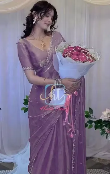 Jimmy Choo Organza Designer Saree with Stone Work Embellishment for Women | Premium Party Wear Fancy Saree with Running Blouse Jimmy Choo Organza Stone Work Saree Free Size thumbnail 3