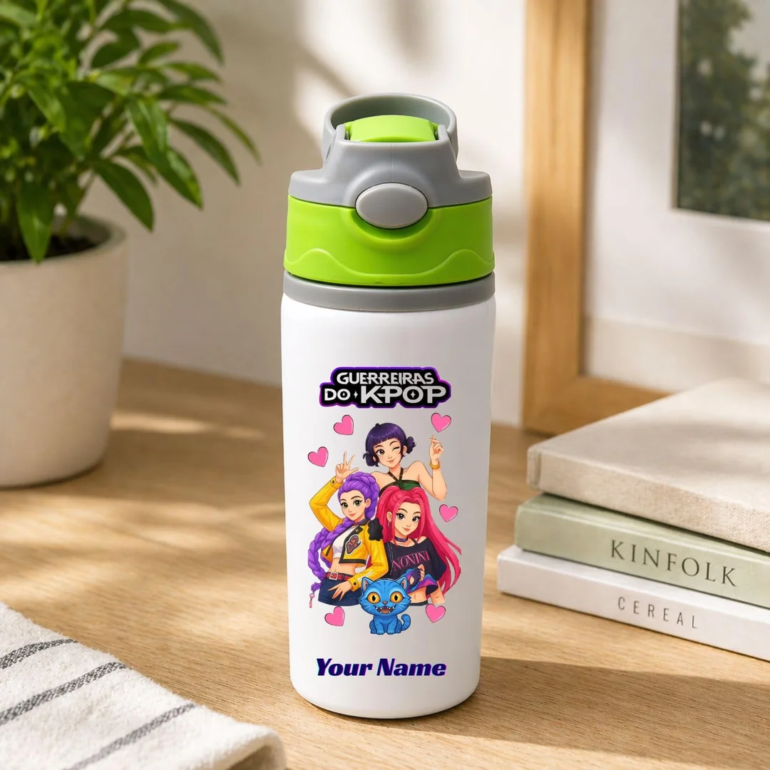 Personalized KPOP Name Printed Aluminium Water Bottle 600ml for Kids Guerreiras do K-Pop Kids 600 ML image 2