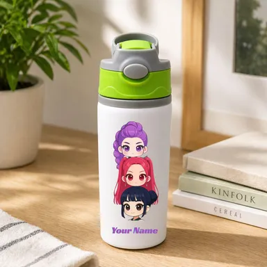 Personalized KPOP Name Printed Aluminium Water Bottle 600ml for Kids White Anime Kids Insulated Water Bottle 600 ML thumbnail 4