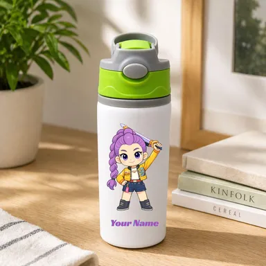 Personalized KPOP Name Printed Aluminium Water Bottle 600ml for Kids ANIME-PUR-STRAW 600 ML thumbnail 1