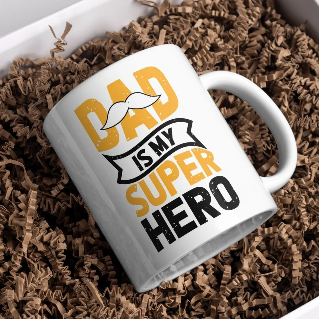 Gifts Super Hero Dad Ceramic Coffee Mug with MDF Coaster | 325ml Father’s Day, Birthday & Anniversary Gift for Dad, Papa | Printed Coffee Mug Gift Set image 4