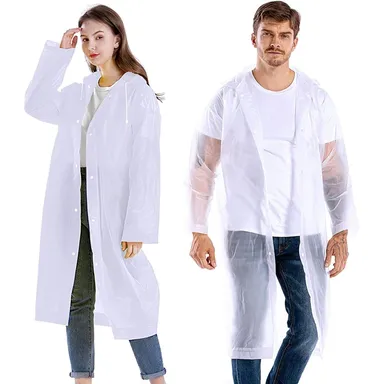 EVA Waterproof Unisex Purple Raincoat with Hood Full Sleeves Universal Size Rain Wear Poncho for Men Women Boys Girls Camping Hiking Travelling Outdoor Use White Free Size thumbnail 1