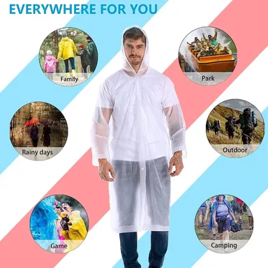 EVA Waterproof Unisex Purple Raincoat with Hood Full Sleeves Universal Size Rain Wear Poncho for Men Women Boys Girls Camping Hiking Travelling Outdoor Use White Free Size thumbnail 2