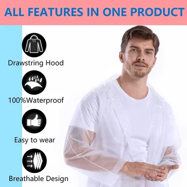 EVA Waterproof Unisex Purple Raincoat with Hood Full Sleeves Universal Size Rain Wear Poncho for Men Women Boys Girls Camping Hiking Travelling Outdoor Use White Free Size thumbnail 3
