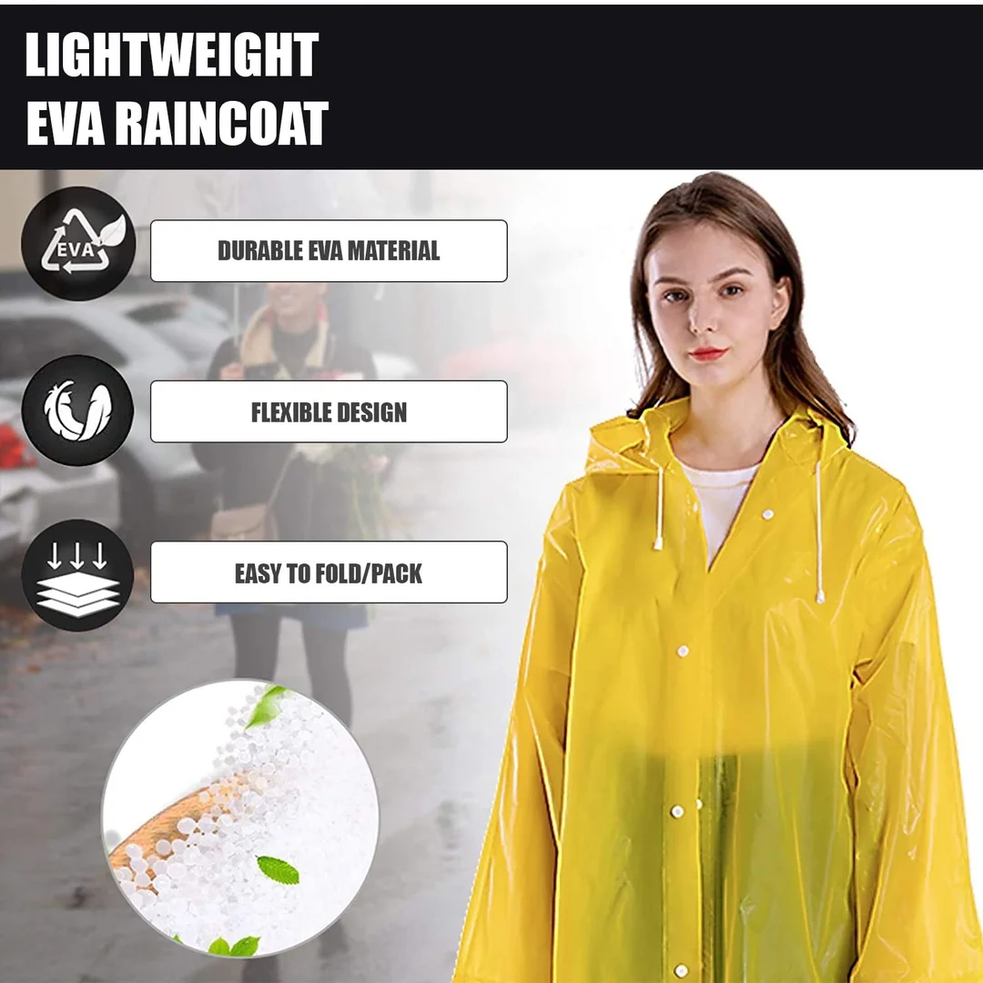 EVA Waterproof Unisex Purple Raincoat with Hood Full Sleeves Universal Size Rain Wear Poncho for Men Women Boys Girls Camping Hiking Travelling Outdoor Use yellow Free Size image 2