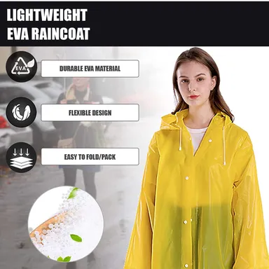EVA Waterproof Unisex Purple Raincoat with Hood Full Sleeves Universal Size Rain Wear Poncho for Men Women Boys Girls Camping Hiking Travelling Outdoor Use yellow Free Size thumbnail 1