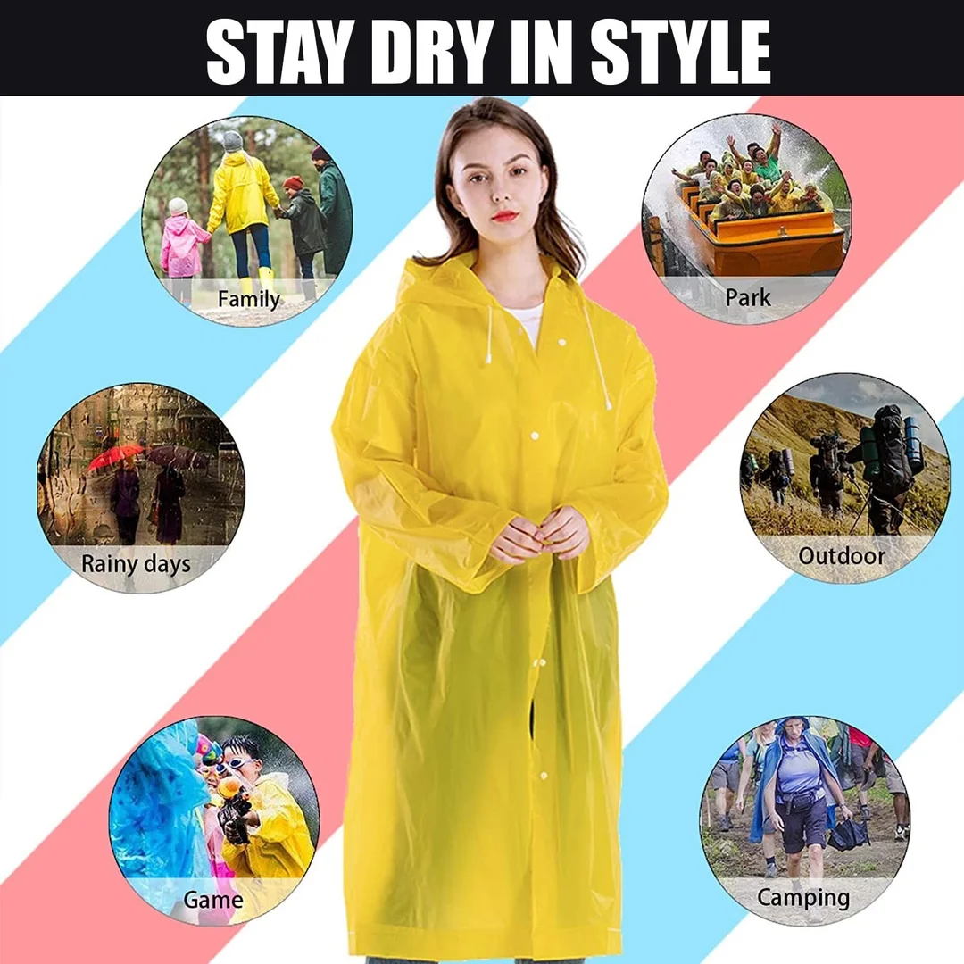 EVA Waterproof Unisex Purple Raincoat with Hood Full Sleeves Universal Size Rain Wear Poncho for Men Women Boys Girls Camping Hiking Travelling Outdoor Use yellow Free Size image 4