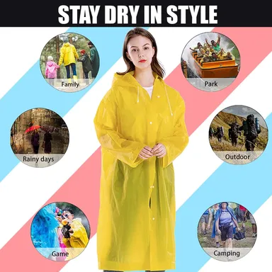 EVA Waterproof Unisex Purple Raincoat with Hood Full Sleeves Universal Size Rain Wear Poncho for Men Women Boys Girls Camping Hiking Travelling Outdoor Use yellow Free Size thumbnail 3