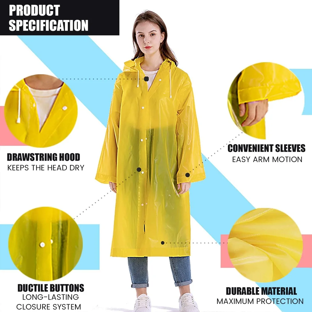 EVA Waterproof Unisex Purple Raincoat with Hood Full Sleeves Universal Size Rain Wear Poncho for Men Women Boys Girls Camping Hiking Travelling Outdoor Use yellow Free Size image 5