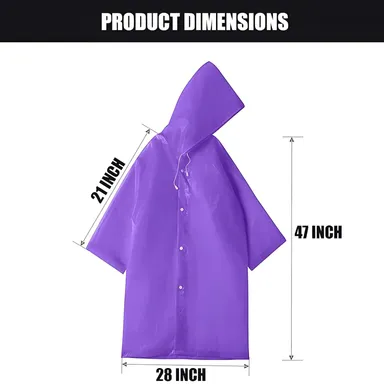 EVA Waterproof Unisex Purple Raincoat with Hood Full Sleeves Universal Size Rain Wear Poncho for Men Women Boys Girls Camping Hiking Travelling Outdoor Use Purple Free Size thumbnail 1