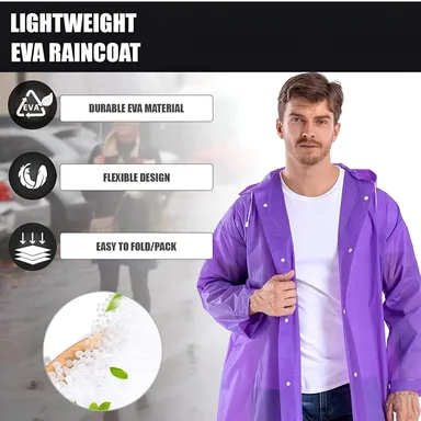 EVA Waterproof Unisex Purple Raincoat with Hood Full Sleeves Universal Size Rain Wear Poncho for Men Women Boys Girls Camping Hiking Travelling Outdoor Use Purple Free Size thumbnail 3