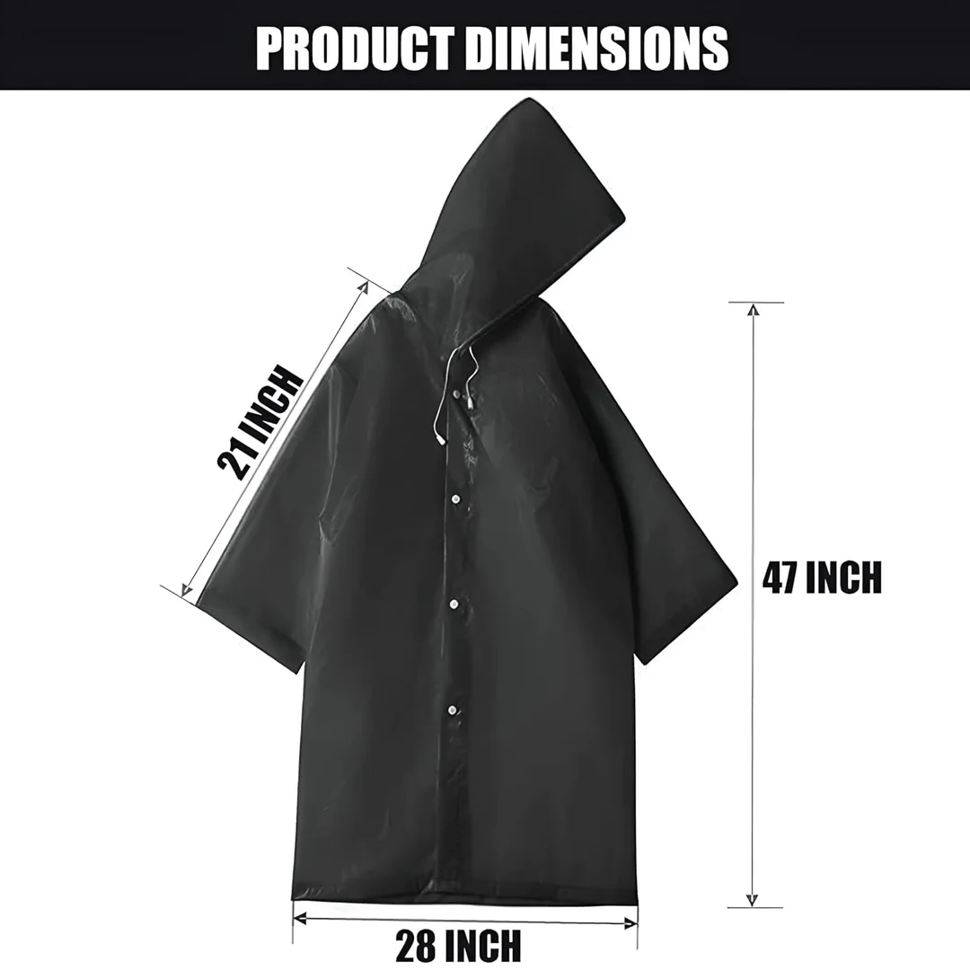 EVA Waterproof Unisex Purple Raincoat with Hood Full Sleeves Universal Size Rain Wear Poncho for Men Women Boys Girls Camping Hiking Travelling Outdoor Use Black Free Size image 2