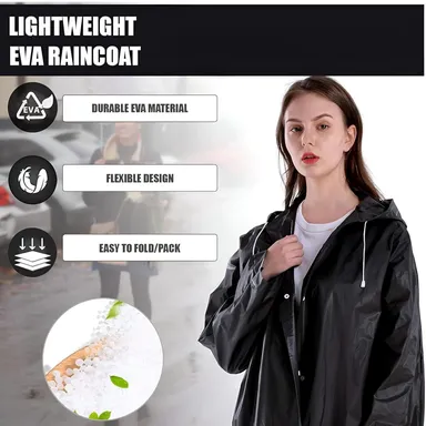 EVA Waterproof Unisex Purple Raincoat with Hood Full Sleeves Universal Size Rain Wear Poncho for Men Women Boys Girls Camping Hiking Travelling Outdoor Use Black Free Size thumbnail 3
