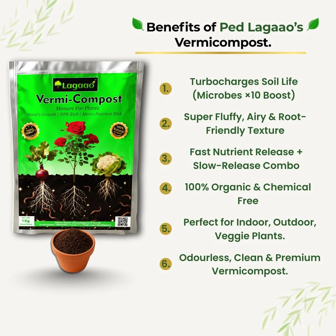 Ped Lagaao Vermicompost for Plants 1kg | 100% Organic Fertilizer & Natural Manure | Improves Soil Health, Growth & Yield | Ideal for Home Gardening, Pots & Kitchen Garden image 3