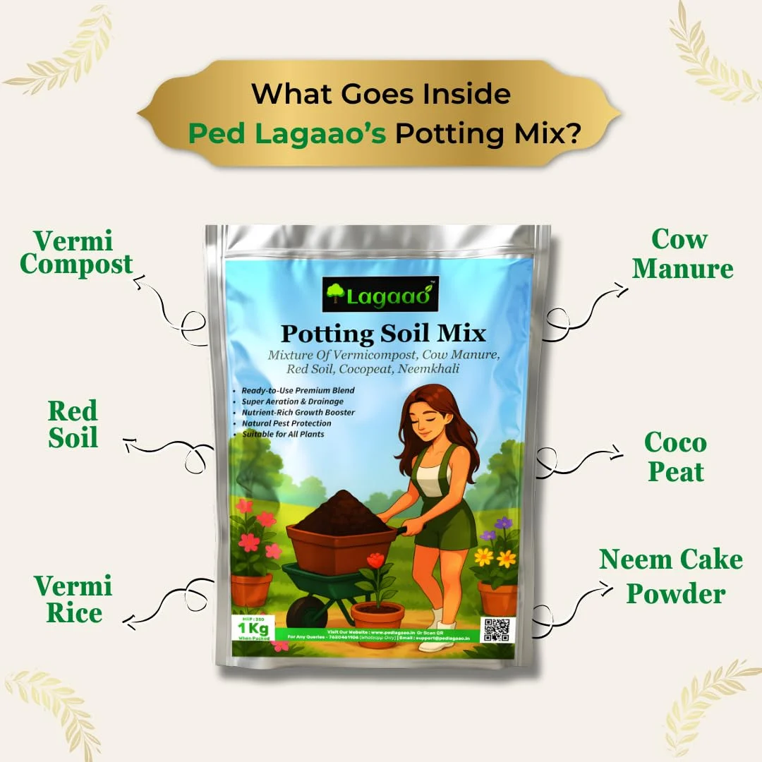 Ped Lagaao Potting Mix for Plants 1kg | Ready to Use Organic Soil Mix with Vermicompost, Cocopeat & Neem Cake | Ideal for Indoor & Outdoor Home Gardening Plants image 3
