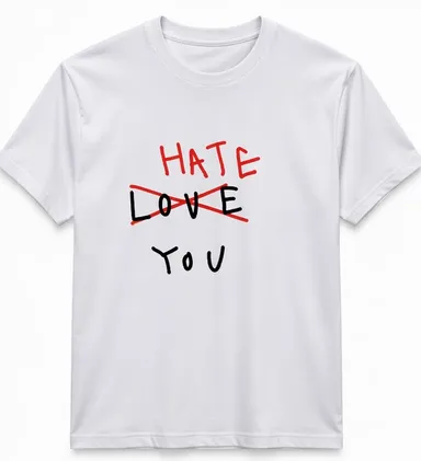 Men White Round Neck Cotton Graphic Print T-Shirt with Hate Love You Text Design HLY-WHT-GRAPHIC-TS XXL thumbnail 0