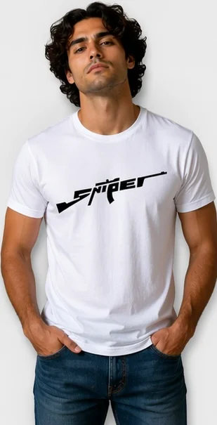 Men White Cotton Round Neck Sniper Graphic Printed Regular Fit T-Shirt Men White Sniper Graphic Printed Regular S image 4