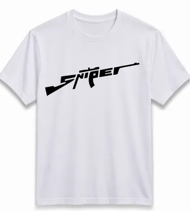 Men White Cotton Round Neck Sniper Graphic Printed Regular Fit T-Shirt Men White Sniper Graphic Printed Regular L thumbnail 0
