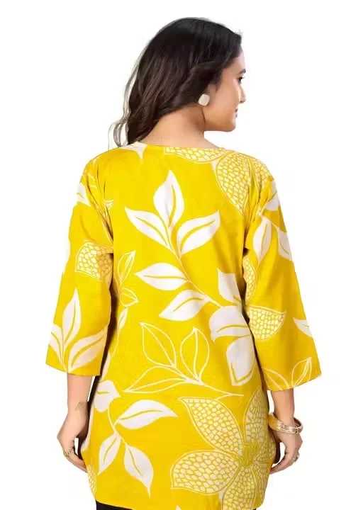 Banita Petite Women’s Printed Rayon Kurti for Girls & Ladies Ethnic Casual Wear Straight Fit Stylish Daily Wear Office Wear Festive Kurta Tunic Top Yellow XS image 3