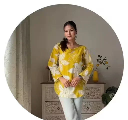 Banita Petite Women’s Printed Rayon Kurti for Girls & Ladies Ethnic Casual Wear Straight Fit Stylish Daily Wear Office Wear Festive Kurta Tunic Top Yellow XS image 1