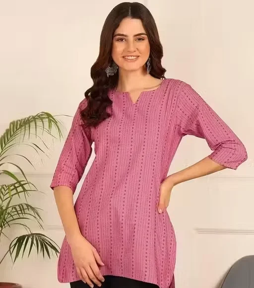 Banita Petite Women’s Printed Rayon Kurti for Girls & Ladies Ethnic Casual Wear Straight Fit Stylish Daily Wear Office Wear Festive Kurta Tunic Top Pink XS image 1