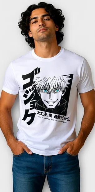 Men White Jujutsu Kaisen Satoru Gojo Printed Anime T-Shirt Men White Gojo Anime S image 3