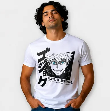 Men White Jujutsu Kaisen Satoru Gojo Printed Anime T-Shirt Men White Gojo Anime S thumbnail 4
