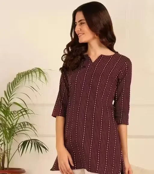 Banita Petite Women’s Printed Rayon Kurti for Girls & Ladies Ethnic Casual Wear Straight Fit Stylish Daily Wear Office Wear Festive Kurta Tunic Top Maroon XS image 1
