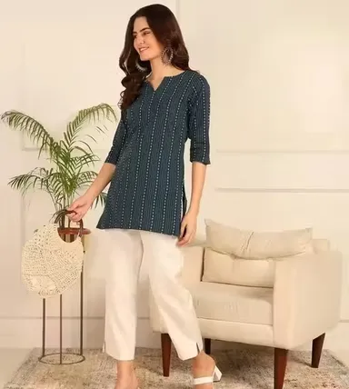 Banita Petite Women’s Printed Rayon Kurti for Girls & Ladies Ethnic Casual Wear Straight Fit Stylish Daily Wear Office Wear Festive Kurta Tunic Top Green XL thumbnail 1