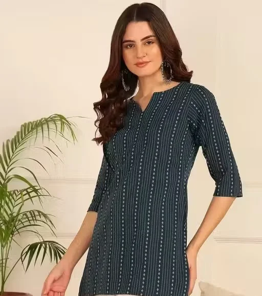 Banita Petite Women’s Printed Rayon Kurti for Girls & Ladies Ethnic Casual Wear Straight Fit Stylish Daily Wear Office Wear Festive Kurta Tunic Top Green XL image 1