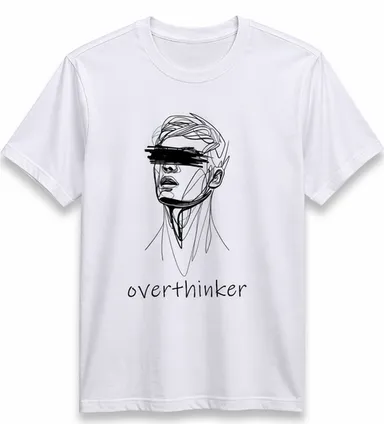 Men White Overthinker Graphic Printed Round Neck Cotton T-Shirt graphic t-shirt S thumbnail 3