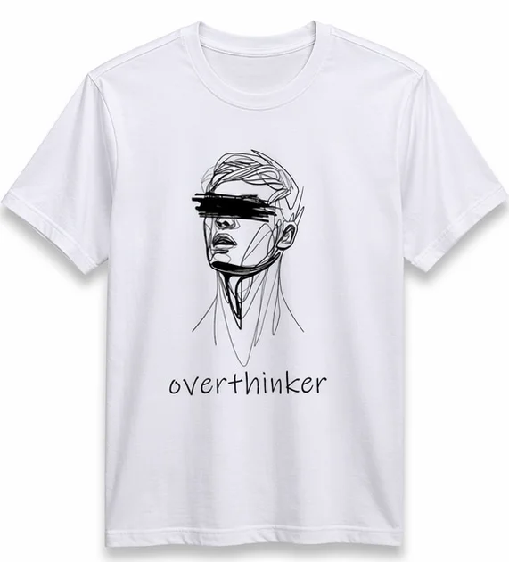 Men White Overthinker Graphic Printed Round Neck Cotton T-Shirt graphic t-shirt XL image 4