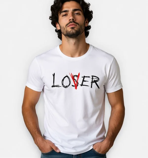 Men White Overthinker Graphic Printed Round Neck Cotton T-Shirt Men White IT Movie Inspired Loser Lover Graphic Printed Round Neck Cotton T-Shirt M image 2