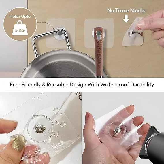 Zulaxy Transparent Self Adhesive Wall Hooks Heavy Duty Stainless Steel Photo Frame Hanging Hooks Without Drilling Nail Free Waterproof Wall Mount Hooks for Home Kitchen Bathroom Office 10 Pack image 2