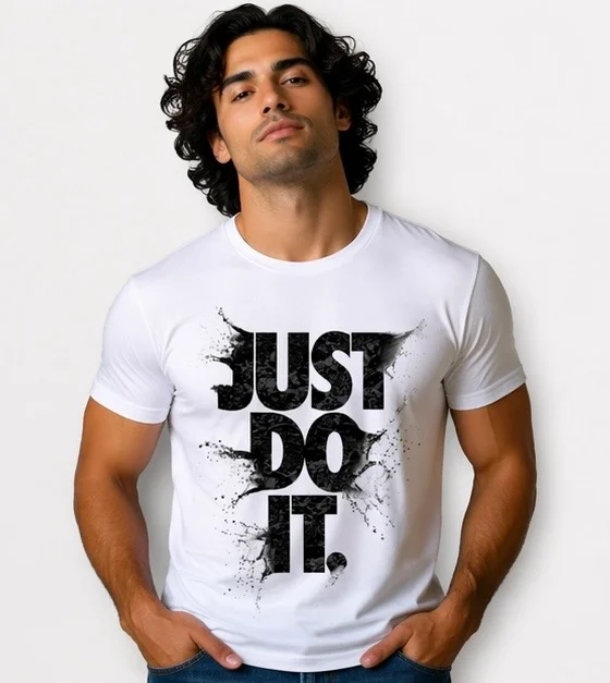 Men White Just Do It Typography Printed Slim Fit Cotton Round Neck T-Shirt Men White Just Do It Typography Printed XL image 2