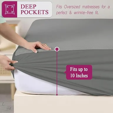 Trance 100% Waterproof Premium Mattress Protector King Size 78x72 Inches for Double Bed with Elastic Fitted Cotton Feel Terry Fabric Mattress Cover Fits Upto 10 Inch Mattress Grey thumbnail 1