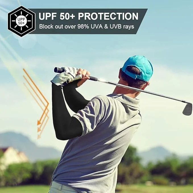 V.E UPF 50 UV Protection Arm Sleeves for Men & Women Breathable Stretch Arm Cover for Cycling Biking Cricket Golf Running Gym Driving Outdoor Sports Sun Protection Sleeves Black image 4