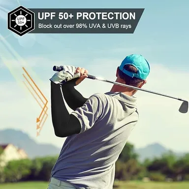 V.E UPF 50 UV Protection Arm Sleeves for Men & Women Breathable Stretch Arm Cover for Cycling Biking Cricket Golf Running Gym Driving Outdoor Sports Sun Protection Sleeves Black thumbnail 3