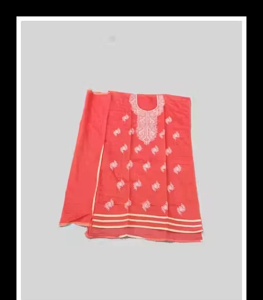 Vibrant Carrot Red Chanderi Silk Kurti for Women with Intricate White Embroidery, Ethnic Straight Kurta for Festive Wear, Office Wear, Casual Traditional Indian Outfit image 1