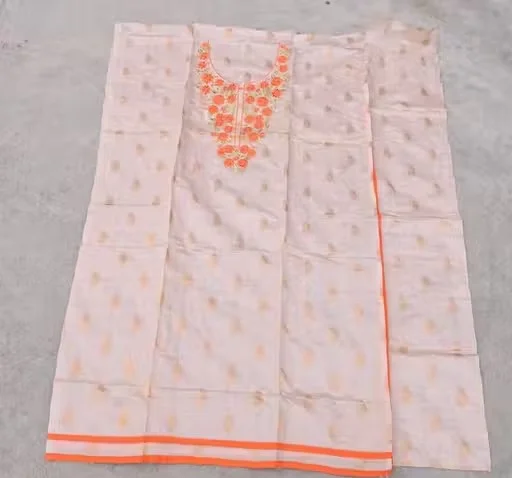 Premium Cotton Unstitched Kurta Piece for Men & Women with Heavy Resham Work Embroidery Traditional Ethnic Dress Material Fabric for Festive Wedding Casual Wear image 1