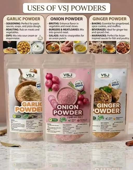 Ginger Onion Garlic Powder Combo Pack | Dehydrated Spice Trio | Ready to Use Cooking Powder | No Preservatives | 150g image 2